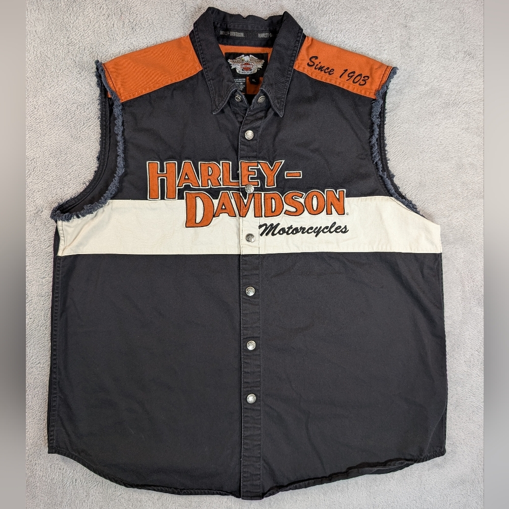 Harley-Davidson Orange and Black Cutoff Shirt - Picture 2 of 10